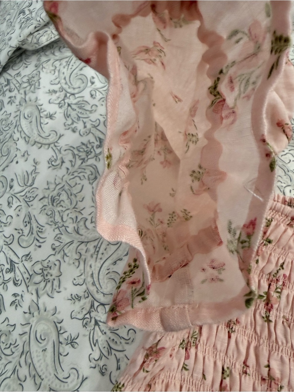 & Other Stories light pink floral linen smocked puff sleeve side slit dress - Picture 6 of 15